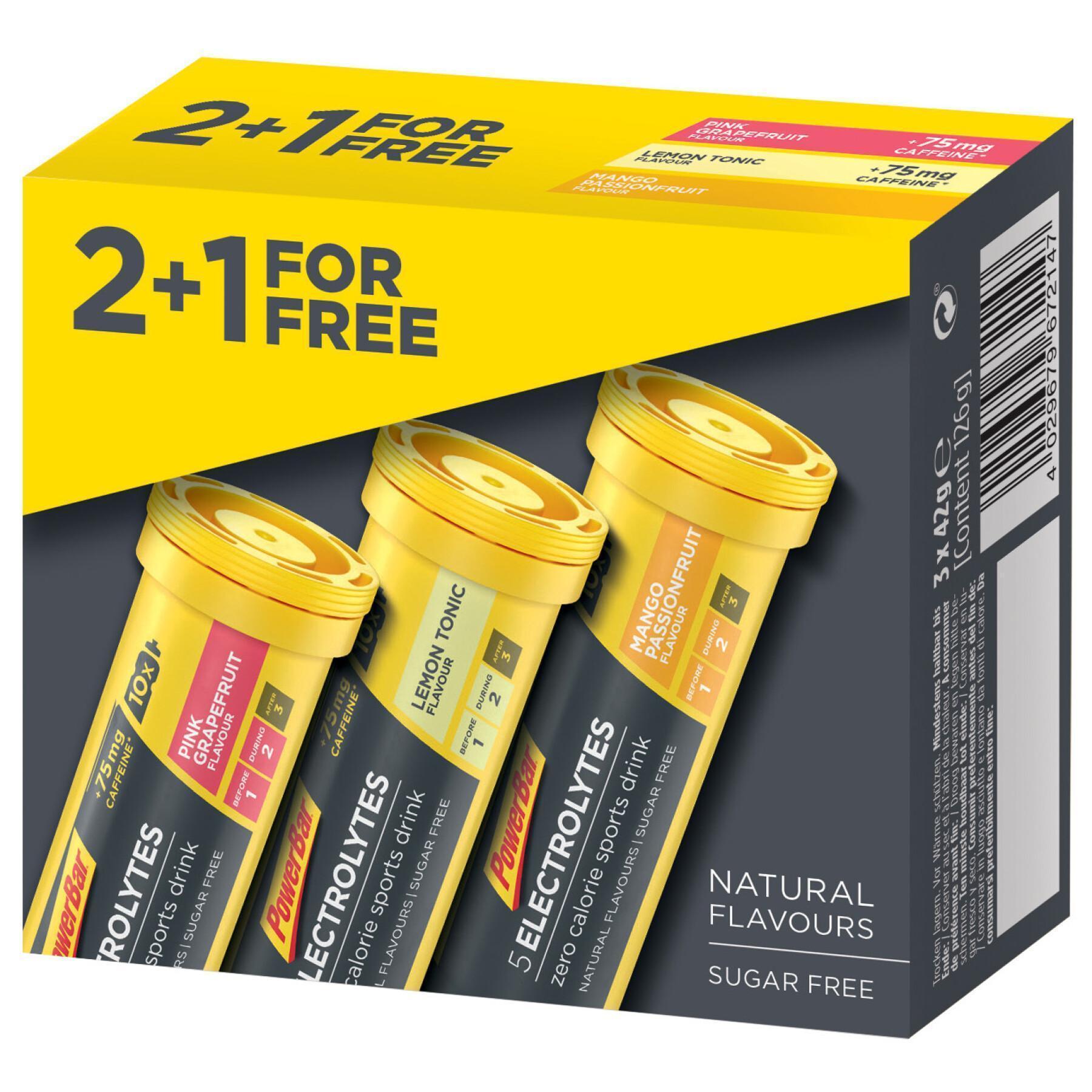 Getränke PowerBar 5 Electrolytes MultiPack 8 packs of 2+1x10 tabs Mixed : Mango-Passion Fruit+Pink Grapefruit+Lemon Tonic